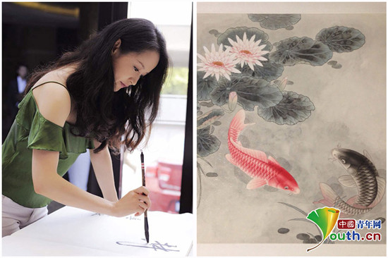 練習(xí)書(shū)法的林寶和她的繪畫(huà)作品。本人供圖