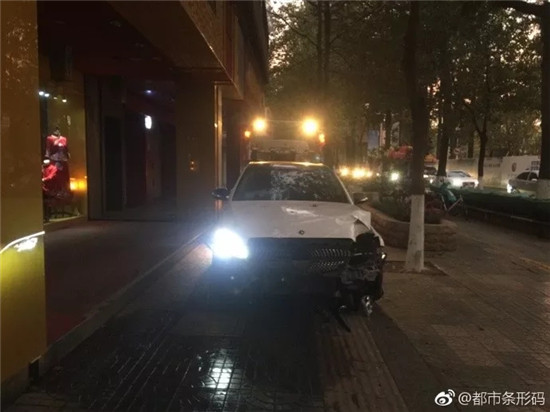 奔馳車翠湖驚心動(dòng)魄穿越綠化帶飛上人行道