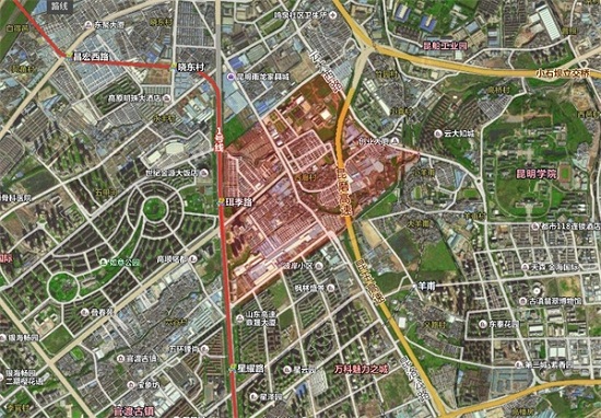 世紀(jì)城東側(cè)約444畝城改用地大致范圍