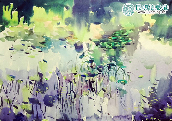 繪畫類一等獎作品《九龍池荷花》 作者：董家華