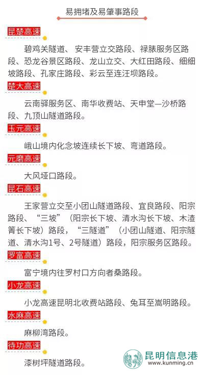 2018年春運云南高速公路出行指南出爐 昆磨、昆楚、楚大高速將有密集車流