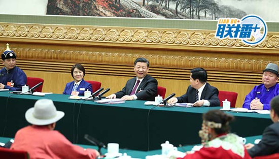 2018年3月5日，習(xí)近平參加十三屆全國人大一次會議內(nèi)蒙古代表團(tuán)的審議。 圖片來自：新華社