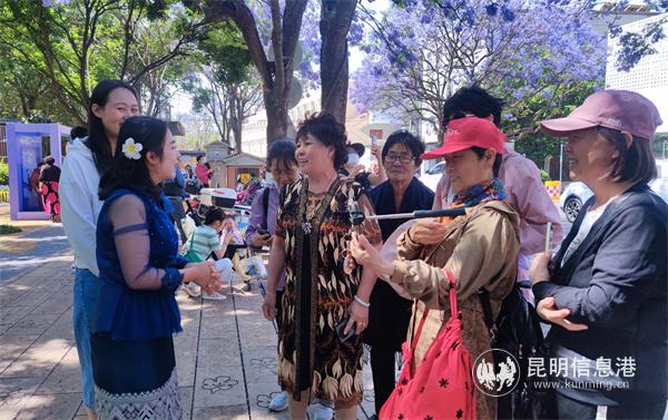 年近七旬的李奶奶帶她的老姐妹們來(lái)看藍(lán)花楹。記者譚石艷 攝