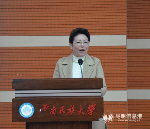 圖六 云南省紅樓夢(mèng)學(xué)會(huì)會(huì)長(zhǎng)吳玲致辭。