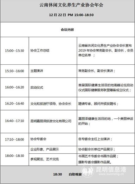 云南休閑文化養(yǎng)生產(chǎn)業(yè)協(xié)會(huì)年會(huì)議程 云南休閑文化養(yǎng)生產(chǎn)業(yè)協(xié)會(huì)年會(huì)議程