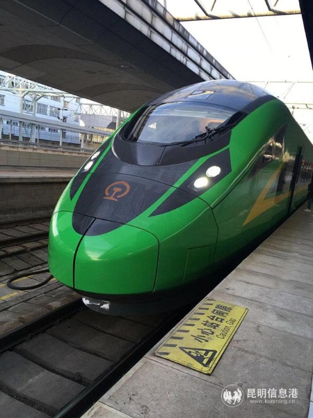 昆明至蒙自“國槐綠”復興號動車組揭開面紗。記者譚石艷攝