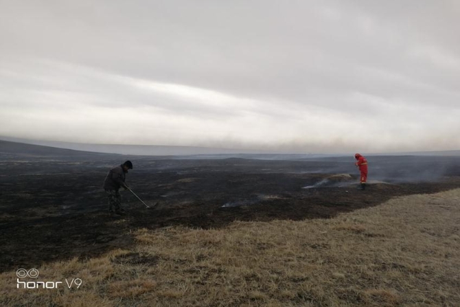 陳巴爾虎旗5.03草原火明火已撲滅 前線撲救人員正分段看守火場