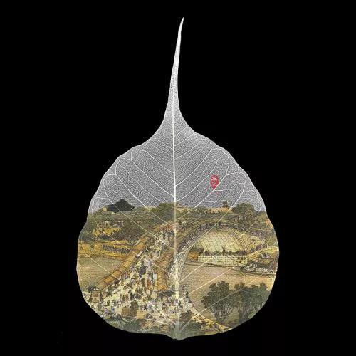 菩提葉畫《清明上河圖》