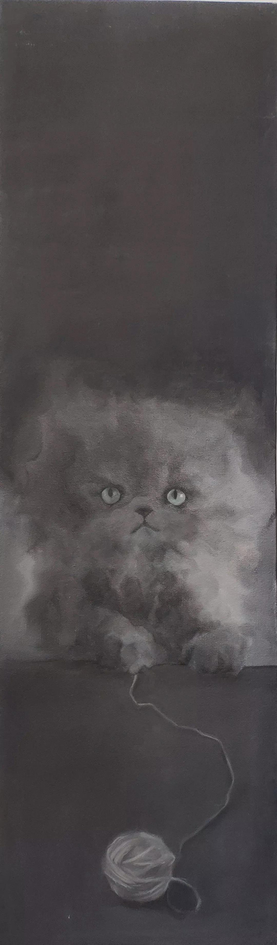 （張李娜）《小毛球》布面油畫-30cm-x-100cm-2018年