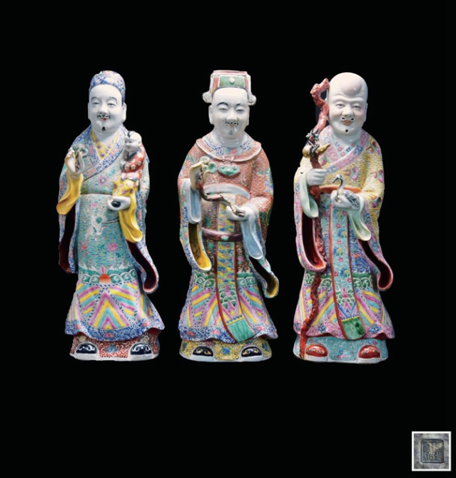 清 粉彩三星擺件