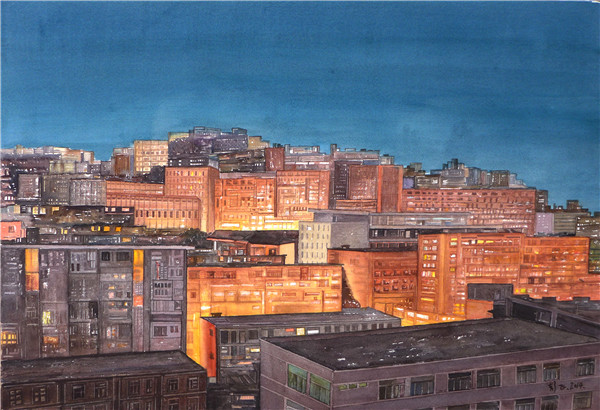 彭飛《夜空》紙本水彩 彭飛《夜空》紙本水彩