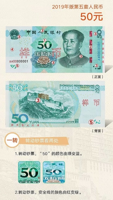 2019年版第五套人民幣識別三招：一轉二摸三透光