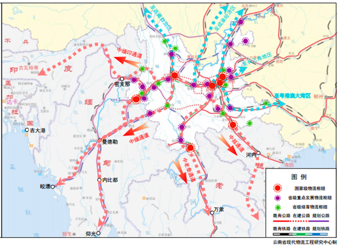 云南省物流通道體系空間布局圖 云南省物流通道體系空間布局圖