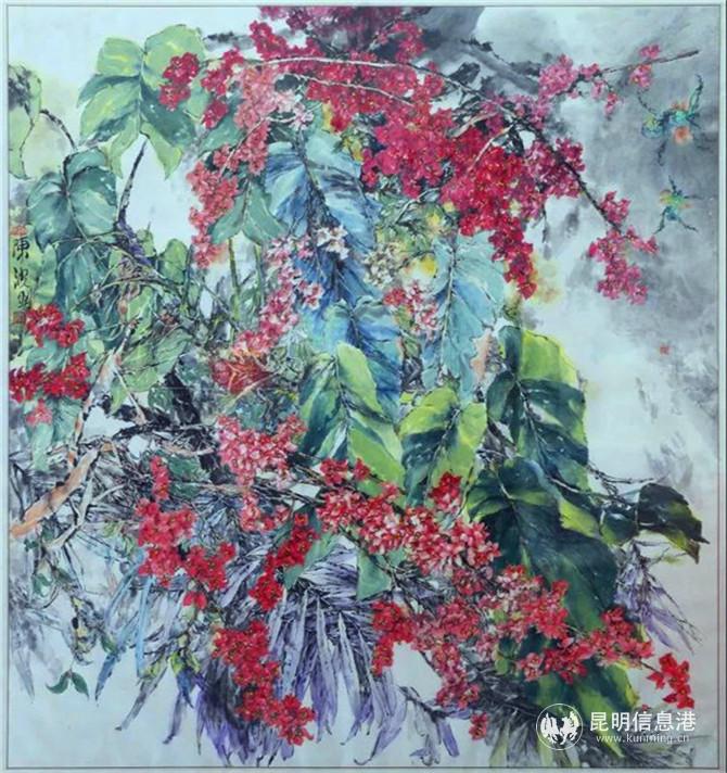 國(guó)畫《碧葉新花影融融》  作者陳波