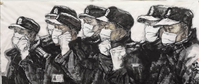 【藝術(shù)戰(zhàn)“疫”】水墨丹青繪警魂 警營畫家張文成揮墨致敬基層民警