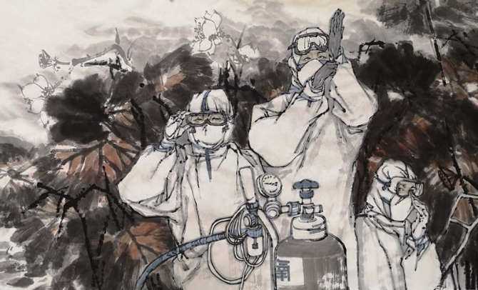 【藝術(shù)戰(zhàn)“疫”】水墨丹青繪警魂 警營畫家張文成揮墨致敬基層民警