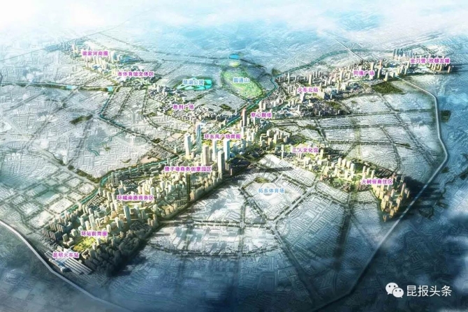 北京路、人民路沿線集中商務(wù)區(qū)城市設(shè)計(jì)鳥瞰圖。