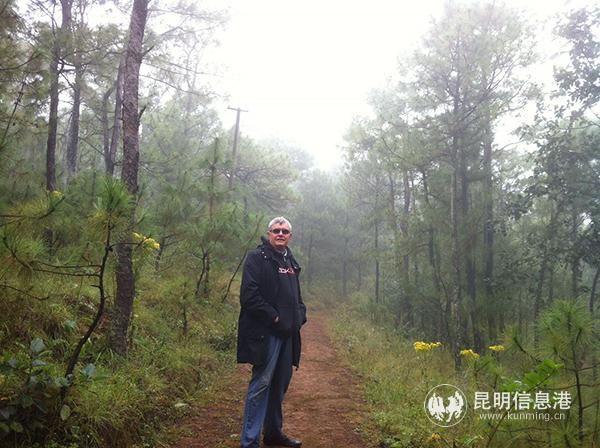 03 奈斯初次到東川區(qū)烏龍鎮(zhèn)園子村時(shí)，松樹林霧氣氤氳，腳下還是泥濘土路。供圖 