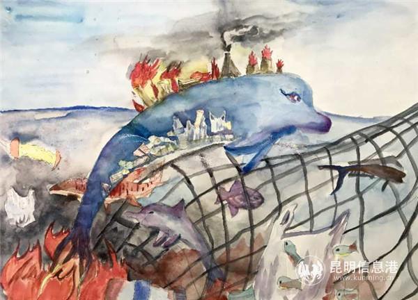 沈思君 8歲 《覓食》 指導(dǎo)老師：胡薇 昆明速彩藝術(shù)工作室