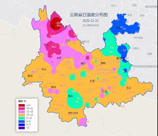 云南局地晝夜溫差超20℃