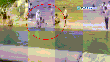 昆明盤龍江里有人栓繩遛娃