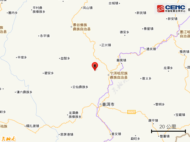 云南普洱市寧洱縣發(fā)生2.8級地震