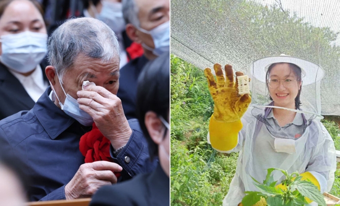 左圖為2021年2月25日，黃文秀的父親黃忠杰在全國脫貧攻堅(jiān)表彰大會上；右圖為黃文秀生前工作照。