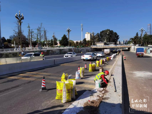 3萬余盆時令花卉沿路綻放，官渡區(qū)國貿(mào)路又添隔離綠化景觀 春城晚報-開屏新聞記者 羅宗偉 文 官渡區(qū)城市管理局供圖
