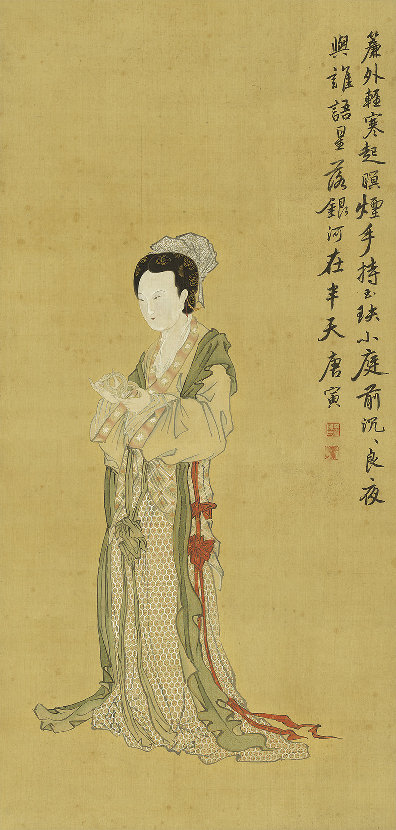 陳佩秋 仿唐寅沉沉良夜圖 94.5×45.2cm 1960年代 絹本設(shè)色 私人收藏.jpg