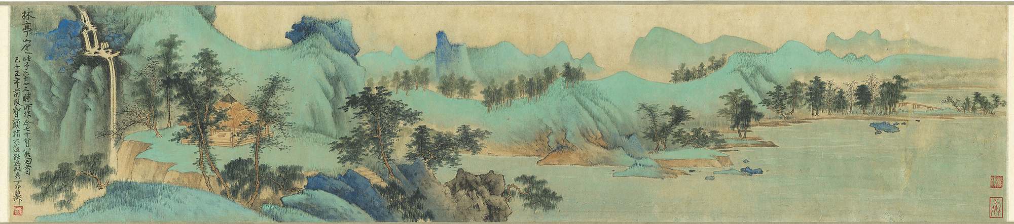 謝稚柳 林亭山色圖 25.3×116.2cm 1972年 紙本設(shè)色 私人收藏.jpg