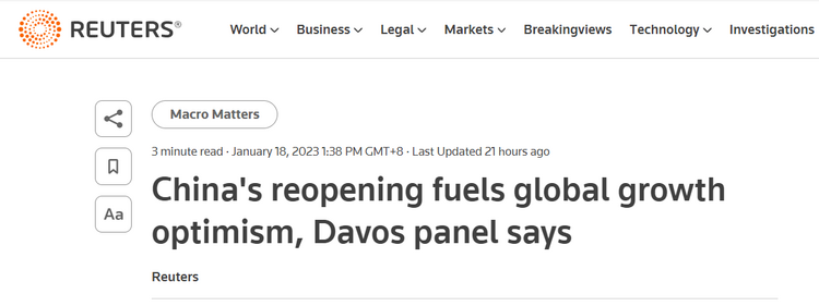 世界經(jīng)濟(jì)論壇聚焦中國:“激發(fā)全球增長的樂觀情緒”_fororder_路透社1月18日
