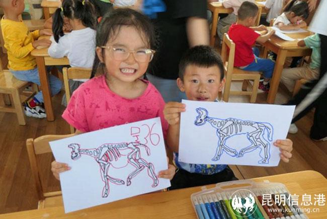 小朋友將一張只有骨骼形態(tài)的畫涂抹還原出動物原本的形態(tài)樣貌 (2)