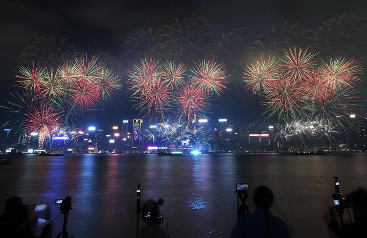 A firework show celebrating the Chinese New Year is staged over Victoria Harbor in Hong Kong, south China, Feb. 18, 2026. (Xinhua/Chen Duo)